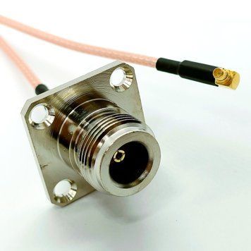 Антенний перехідник MMCX Male (кутовий) на N Type Female (фланцевий) 25x25mm кабель RG316 20см для дронів 8756 фото