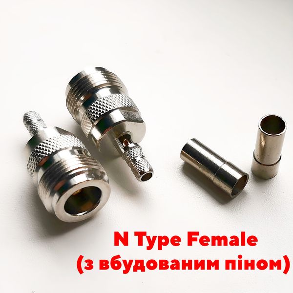 Коннектор разъем N Type Female (мама) со встроенным центральным пином под кабель RG58 (обжим) 5775 фото