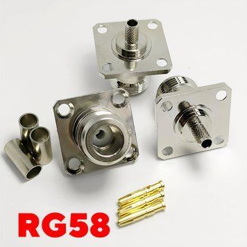 Антенный разъем N Type Female (мама) фланцевый 25х25мм на кабель RG58, LMR195, RG400 (обжим) 6060 фото