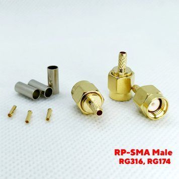 Конектор роз'єм RP-SMA Male на кабель RG178, RG174, RG316, LMR100 (обжим) 1228 фото
